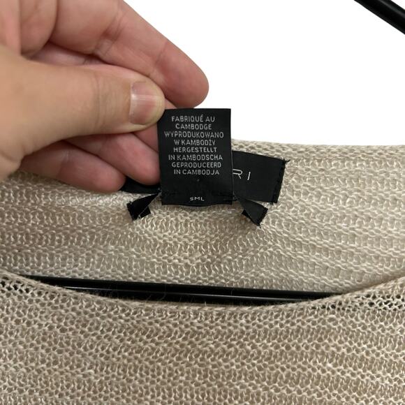 Tahari Linen Knit Sweater M Beige Lightweight Minimalist Quiet Luxury Capsule - Picture 6 of 8